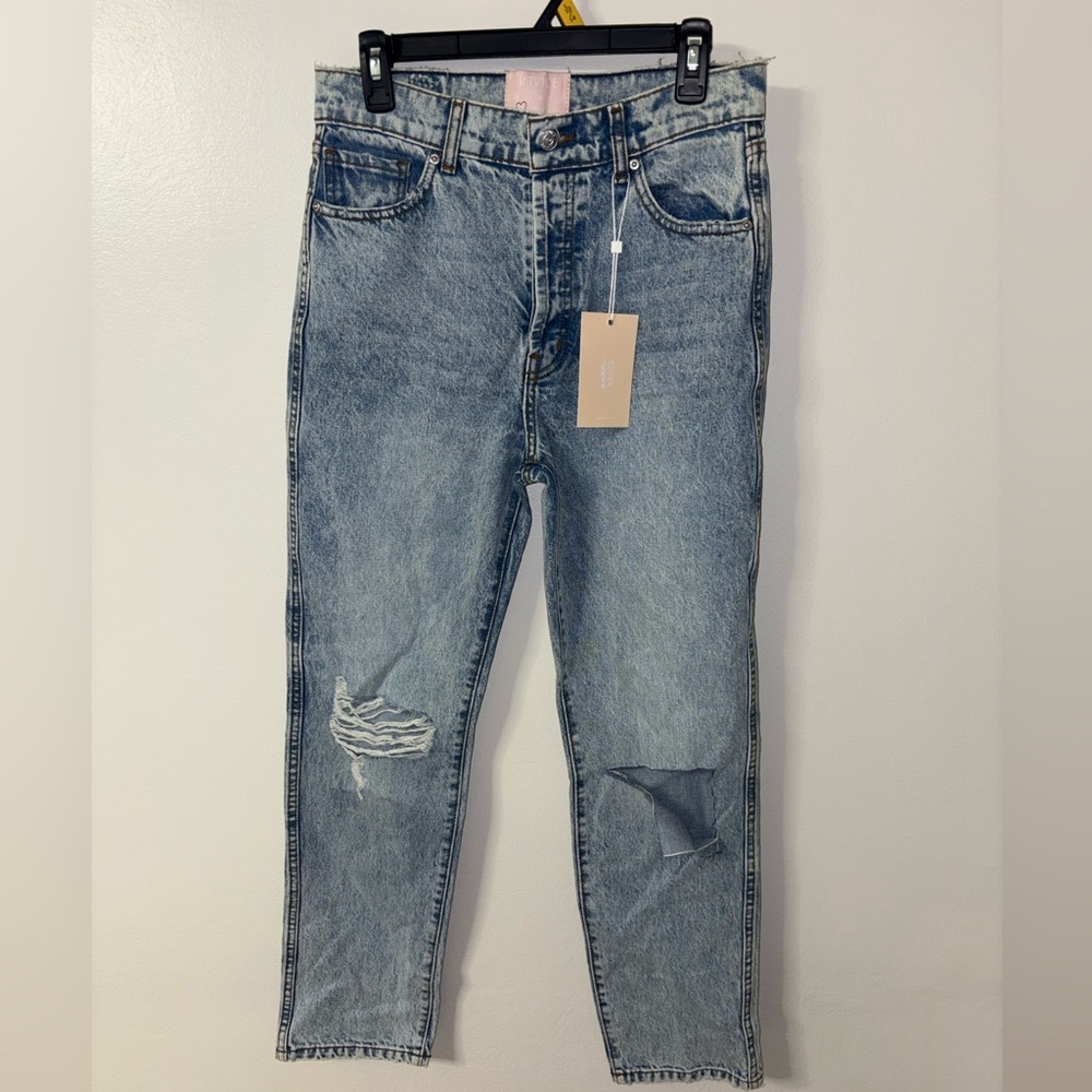 REVICE women's boyfriend Fit Distressed Blue Jeans